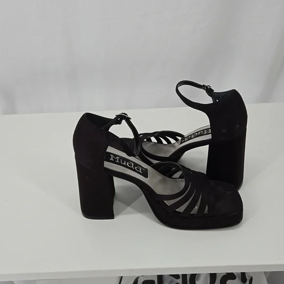 Mudd Vintage 90s Strappy Satin High Heels Black Ankle Strap Shoe Size 7 - Picture 5 of 11
